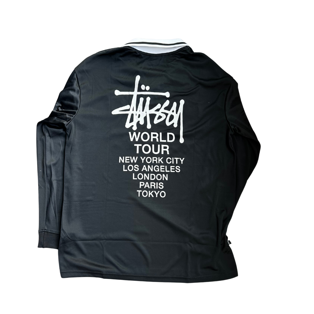 Stussy Black Football Polo Long Sleeve T-Shirt