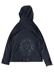 Vintage Chrome Hearts Tonal Horseshoe Thermal Pullover Hoodie Black - Pre-Owned Size S