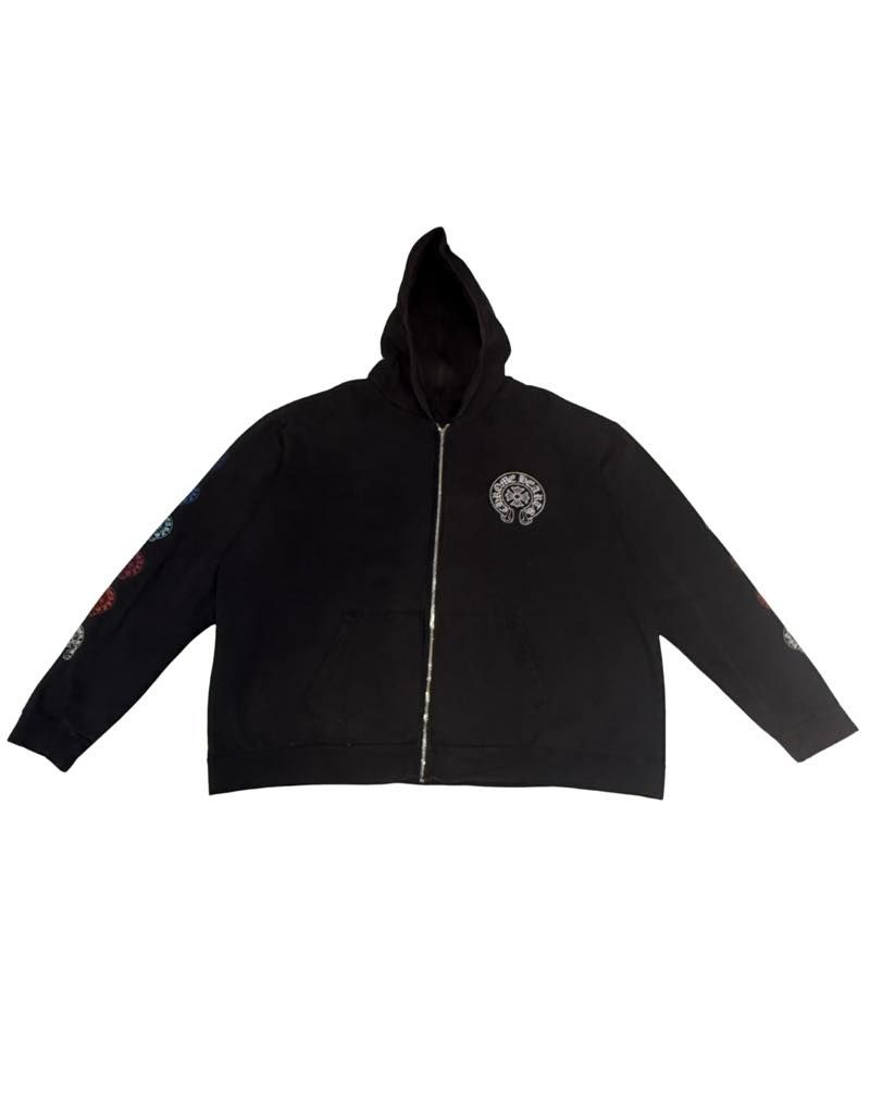 Chrome Hearts Gradient Multi Logo Sleeve Horseshoe Zip-Up Black - Heavily Worn Size XXL
