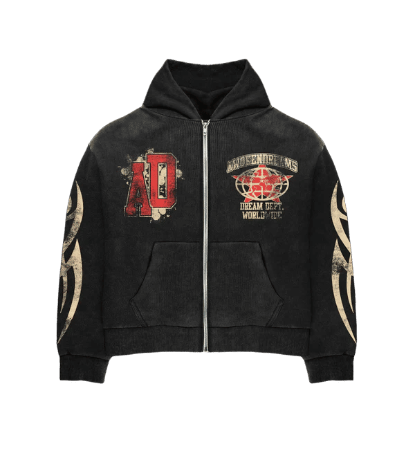 Awoken Dreams V4 Varsity Zip-Up Hoodie Black
