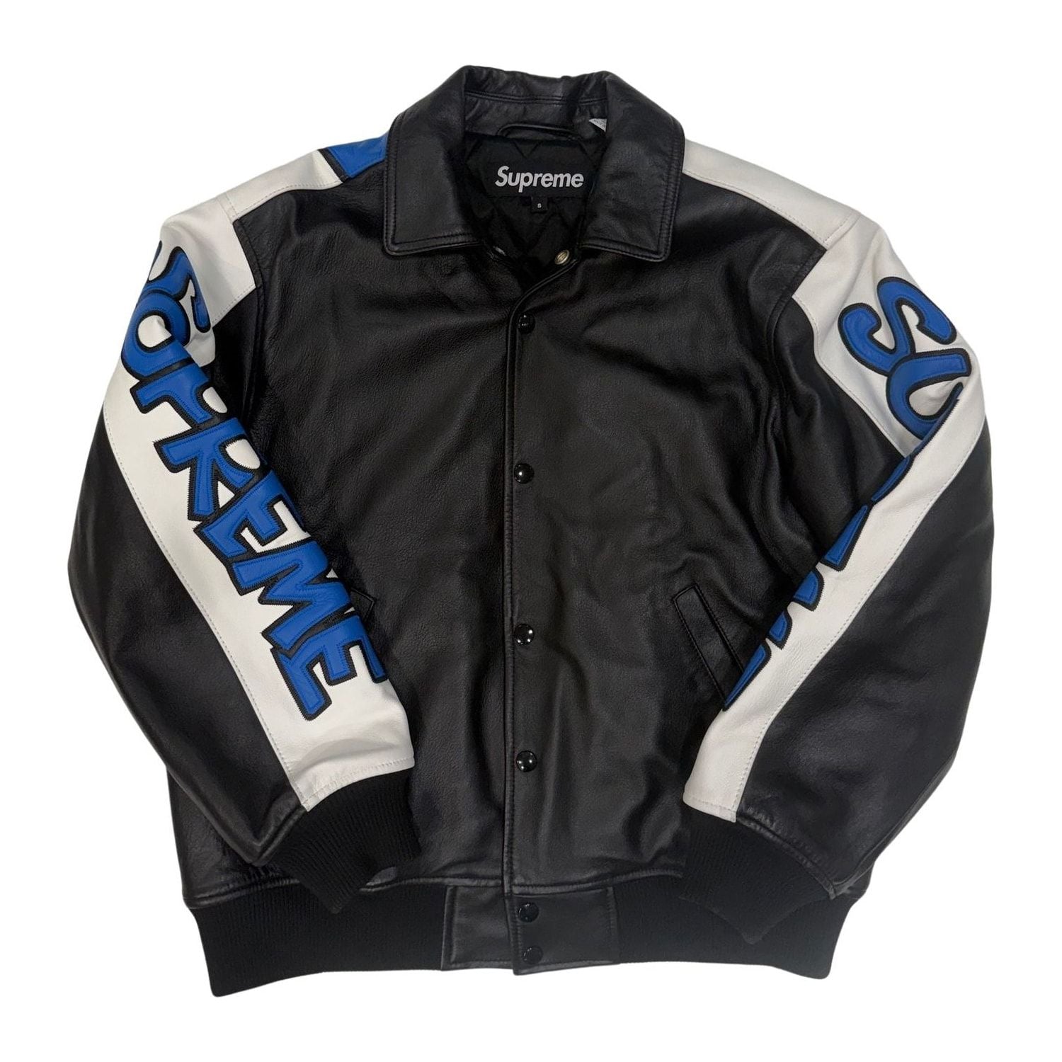 Supreme Smurfs Leather Varsity Jacket Black - Pre-Owned Size S