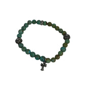 Chrome Hearts 6mm Silver Cross Beaded Bracelet Green