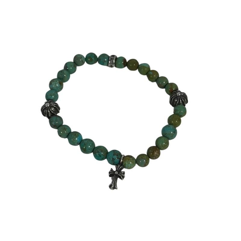 Chrome Hearts 6mm Silver Cross Beaded Bracelet Green
