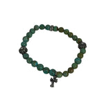 Chrome Hearts 6mm Silver Cross Beaded Bracelet Green