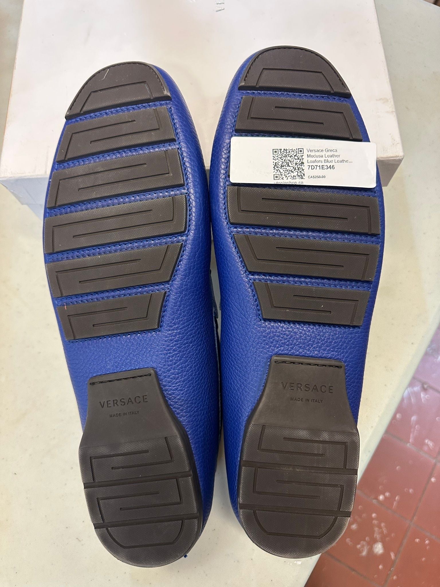 Versace Greca Medusa Leather Loafers Blue Leather - Pre-Owned Size 47