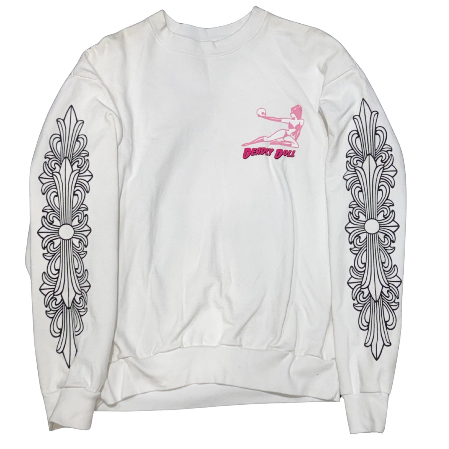 Chrome Hearts Deadly Doll Cry On Me Floral Sleeve Crewneck White - Lightly Used Size M
