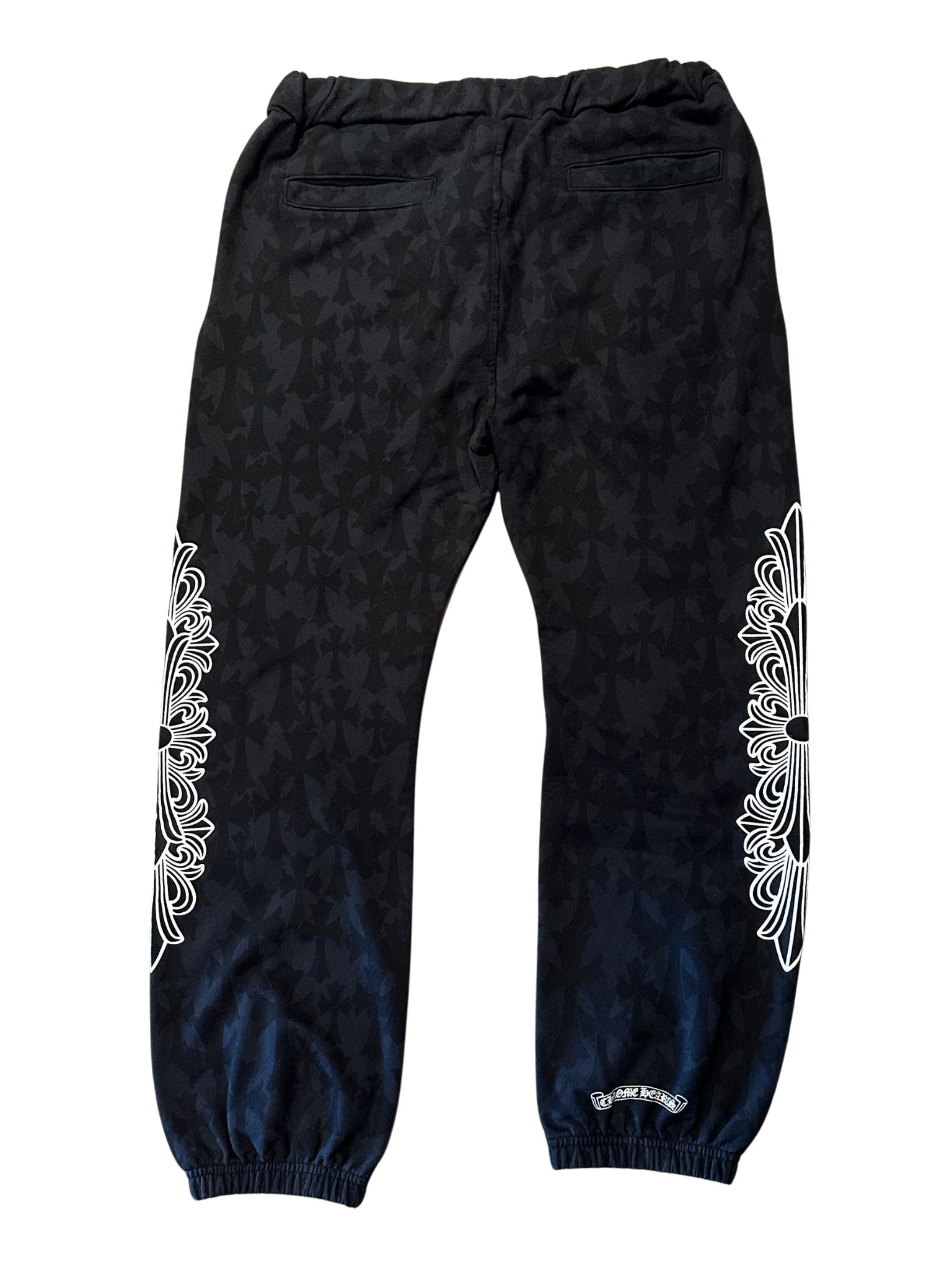 Chrome Hearts Cemetery Cross All Over Print Floral Logo Sweatpants Black (Lightly Used Size XL) - Pre-Owned
