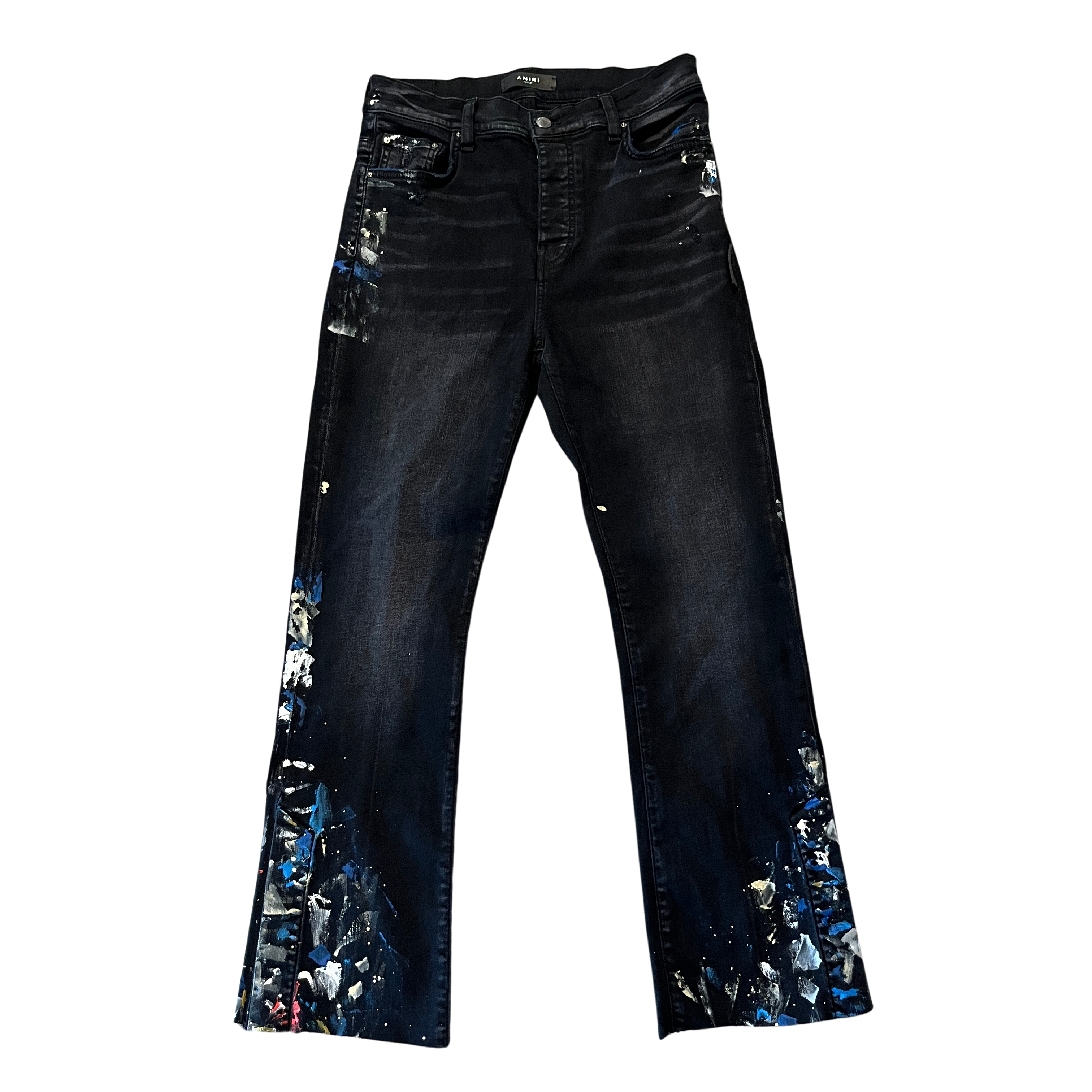 Amiri Paint Splatter Black Flared Denim (Preowned) - Pre-Owned