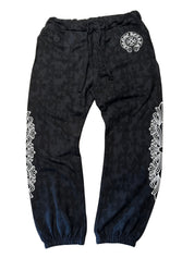 Chrome Hearts Cemetery Cross All Over Print Floral Logo Sweatpants Black (Lightly Used Size XL) - Pre-Owned