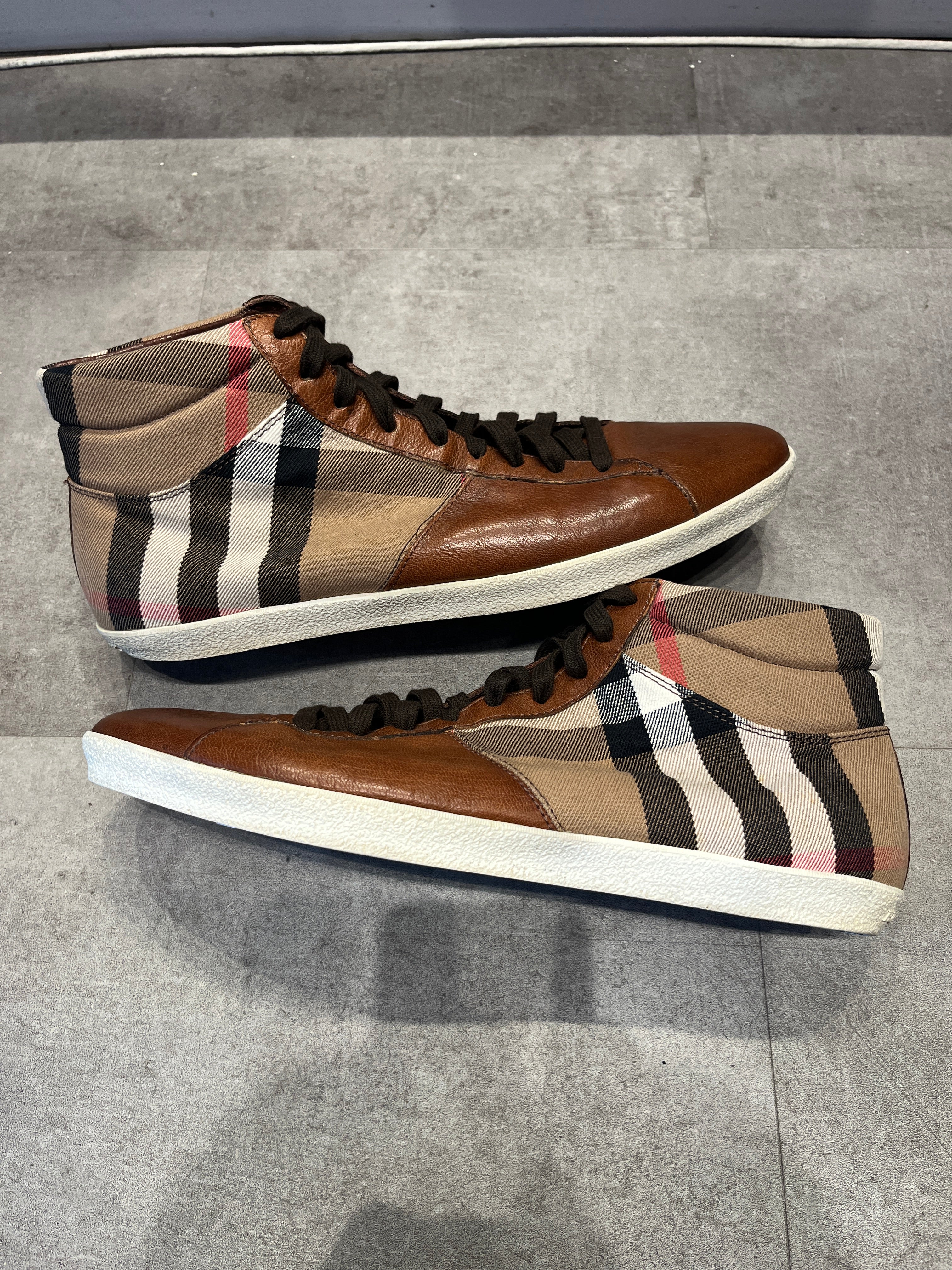 Burberry Brown Canvas High Top Leather Sneaker (Preowned Size 46)