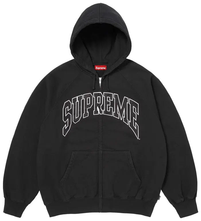 Supreme Cracked Raglan Zip Up Hooded Sweatshirt Black