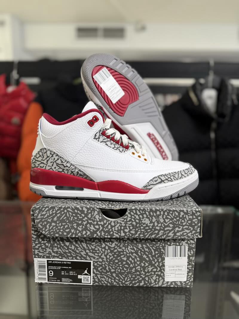 Jordan 3 Retro Cardinal Red - Pre-Owned Size 9