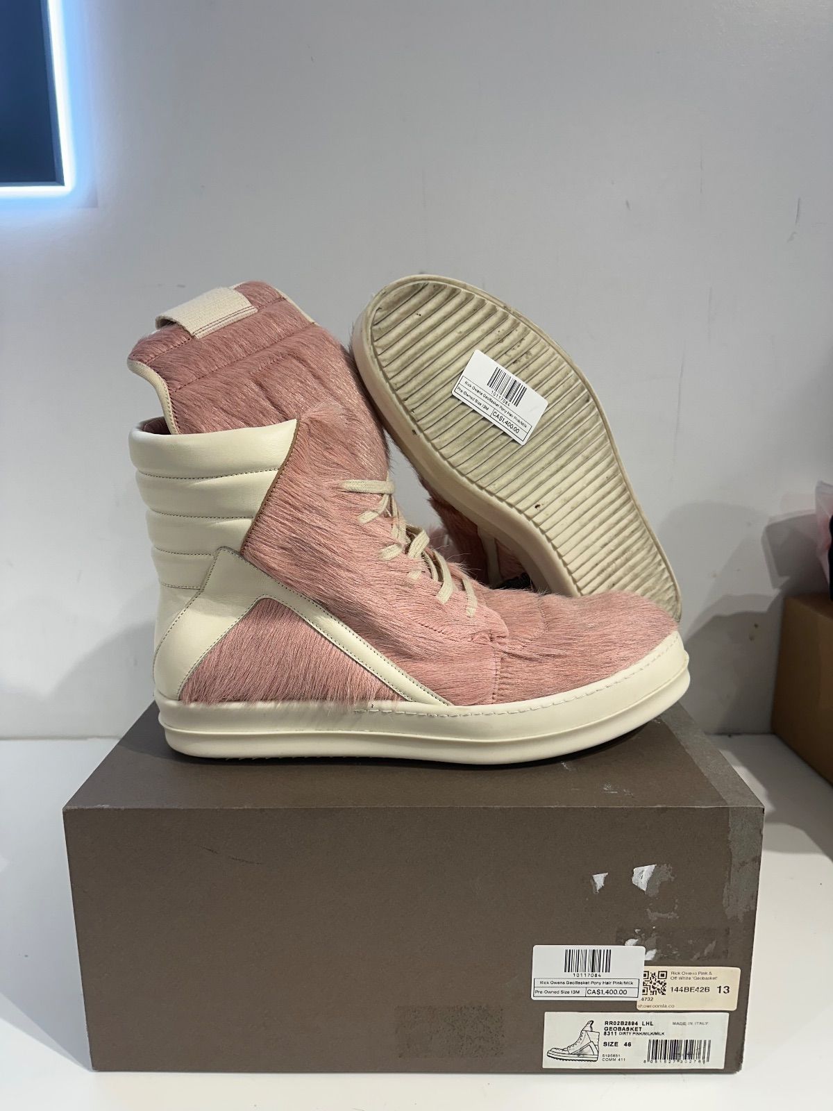 Rick Owens GeoBasket Pony Hair Pink/Milk - Pre-Owned Size 13M