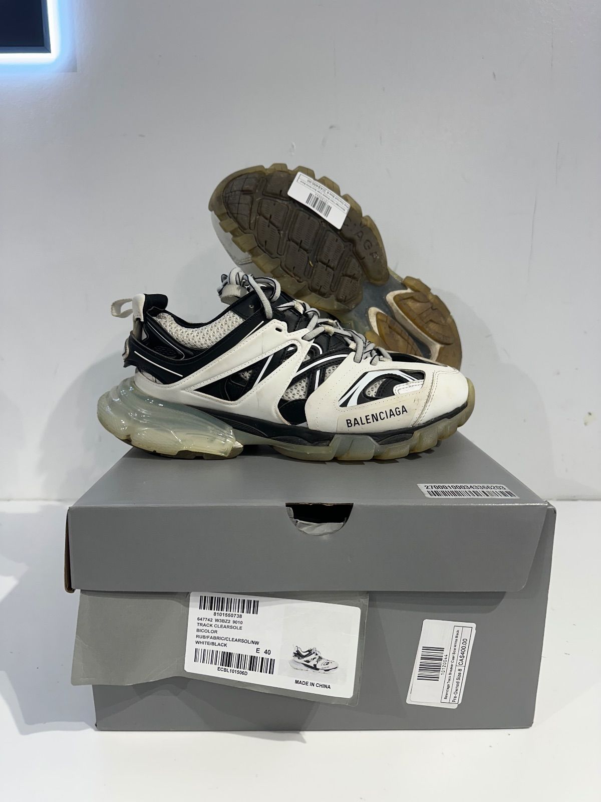 Balenciaga Track Sneaker Clear Sole White Black, pre-owned, US Men's 8 – photo 2 of 6