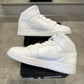 Jordan 1 Mid Triple White Tumbled Leather (GS) (Preowned)
