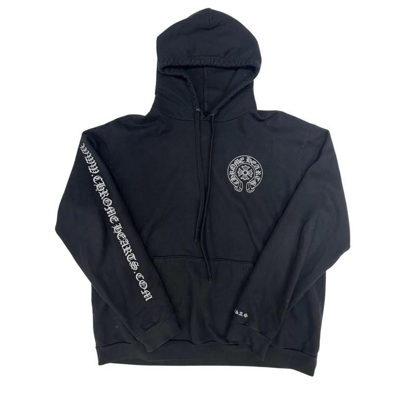 Chrome Hearts Online Silver Glitter Pullover Hoodie Black - Pre-Owned Size XL