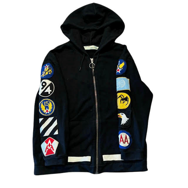 Off-White Patches Zip-Up Hoodie Black - Pre-Owned Size M
