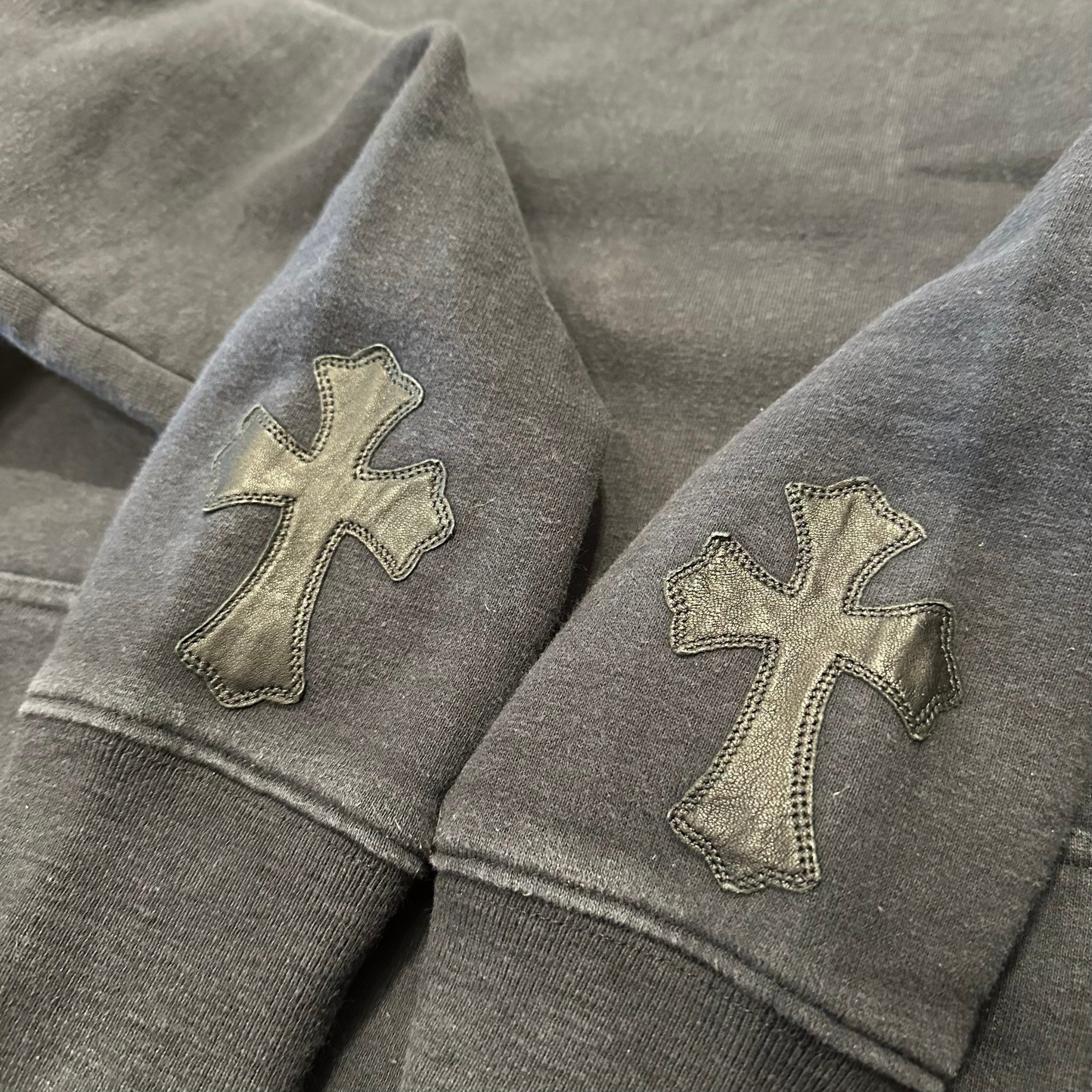 Vintage Chrome Hearts Patch Sleeve Fleece Crewneck Black (Preowned Size S fits S/M) - Pre-Owned