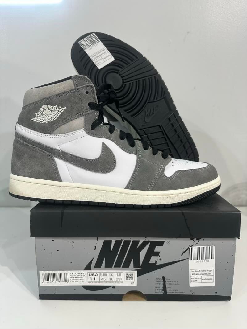 Jordan 1 Retro High OG Washed Black - Worn Once Size 11