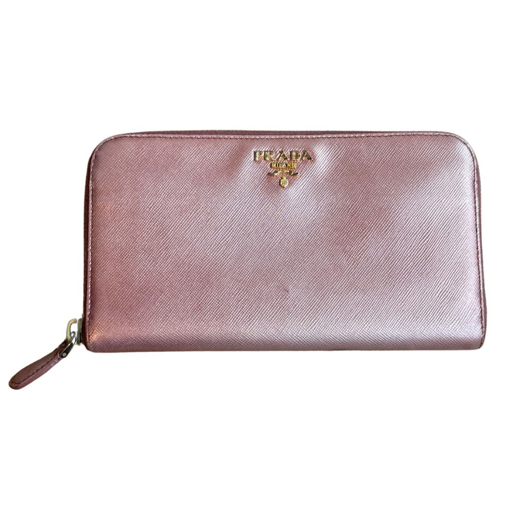 Prada Saffiano Metal Leather Continental Wallet Pink (Preowned) - Pre-Owned