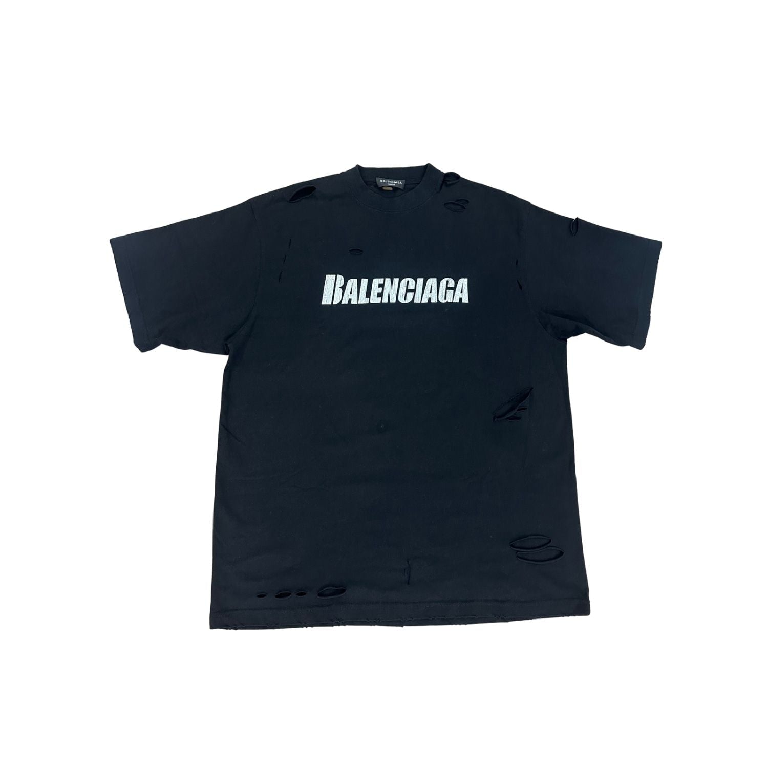 Balenciaga Distressed Logo T-Shirt Black (Preowned Size XXS, Fits L) - Pre-Owned