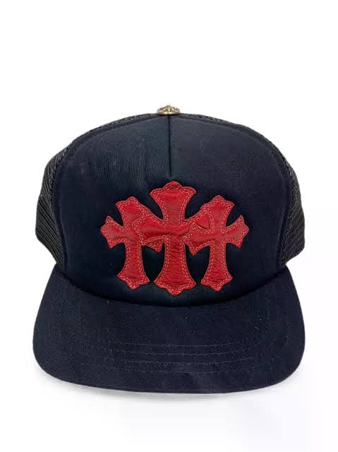 Chrome Hearts Red Triple Cross Patches St Barths Exclusive Trucker Hat