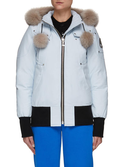 Moose Knuckle Debbie Bomber Jacket Fur Baby Blue (Preowned Women's Large) - Pre-Owned