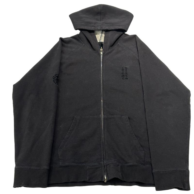 Chrome Hearts Y NOT Embroidered Thermal Zip-Up Hoodie Washed Black - Pre-Owned Size XL
