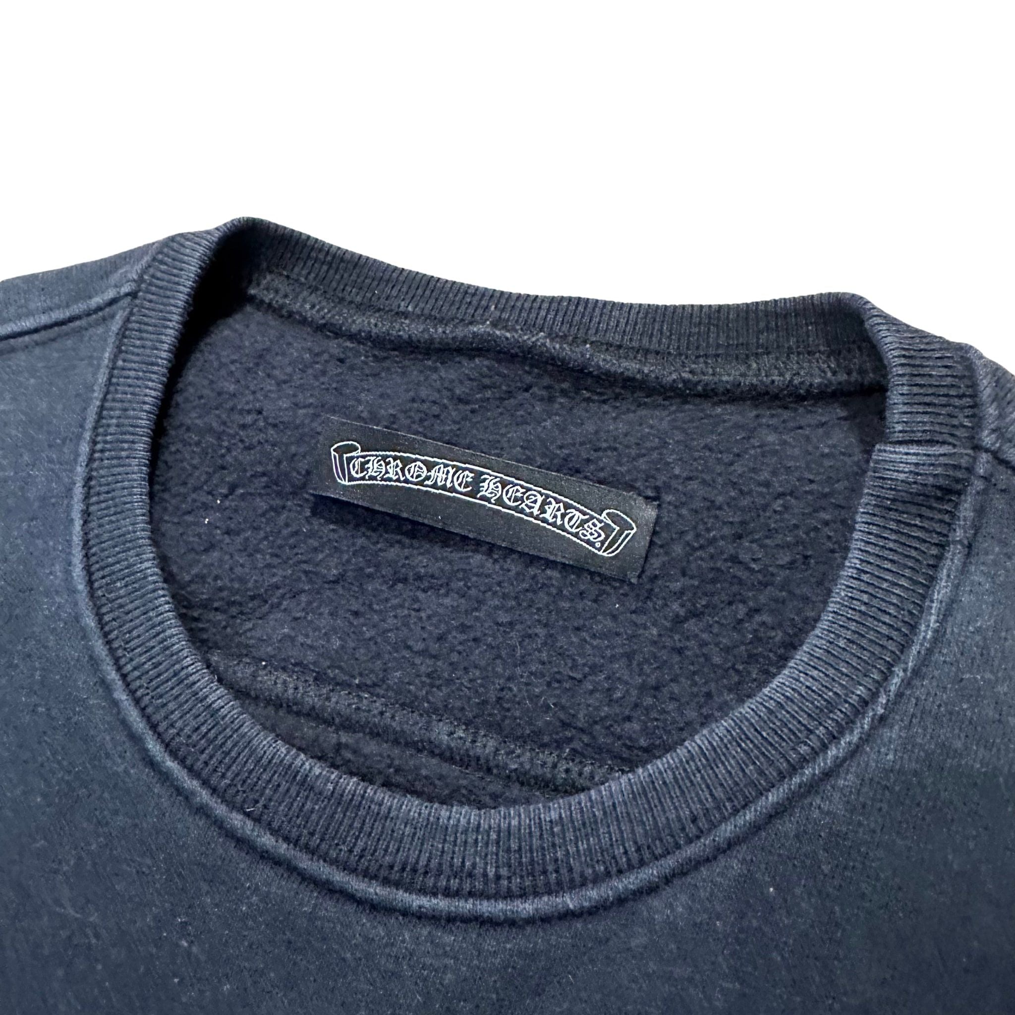 Vintage Chrome Hearts Patch Sleeve Fleece Crewneck Black (Preowned Size S fits S/M) - Pre-Owned