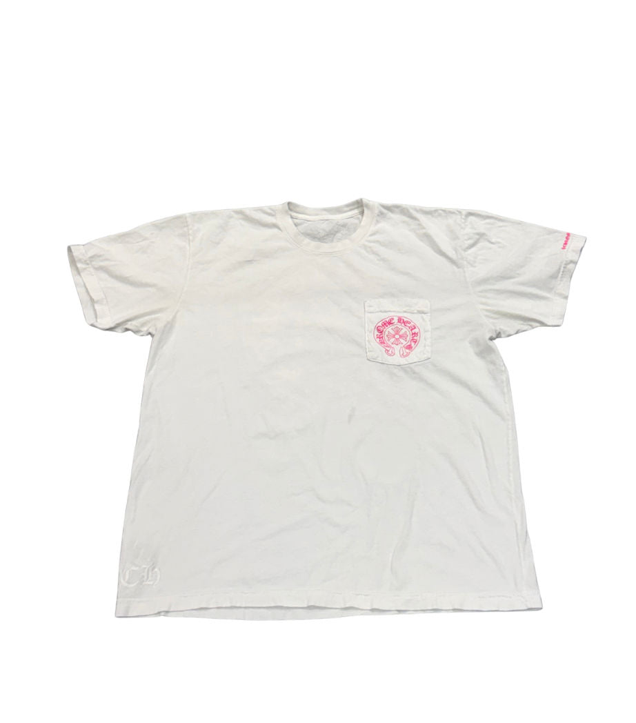 Chrome Hearts Pink Horseshoe Logo Tee White - Lightly Pre-Owned Size XL