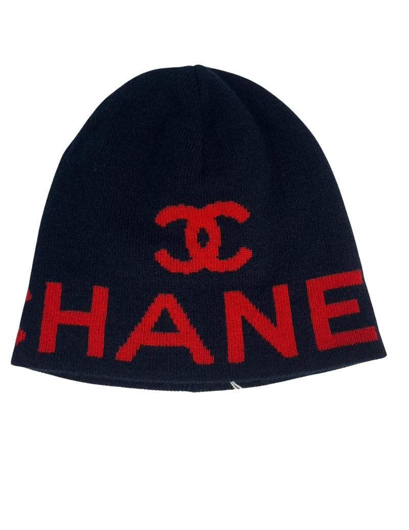 Chanel CC Logo Beanie Navy/Red