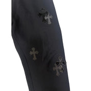 Chrome Hearts Pony/Patent/Leather Cross Patch Sweatpants Black - Lightly Pre-Owned Size L