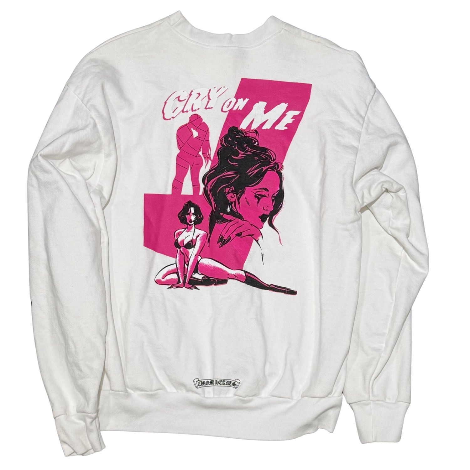 Chrome Hearts Deadly Doll Cry On Me Floral Sleeve Crewneck White - Lightly Used Size M