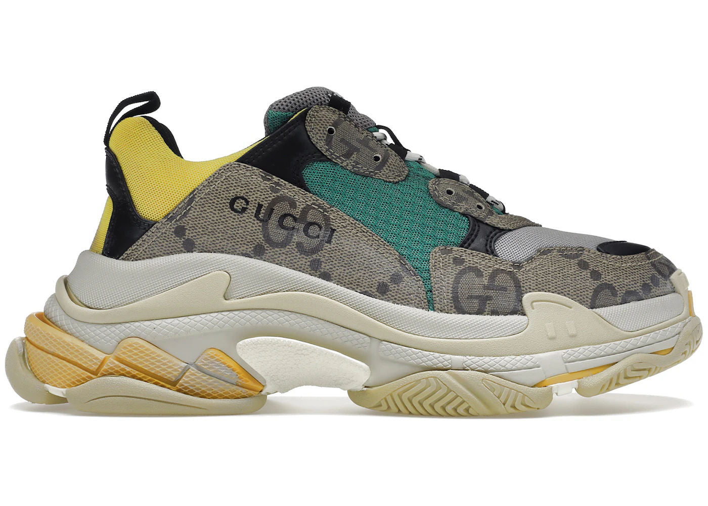 Gucci x Balenciaga The Hacker Project Triple S Beige Green Yellow - Pre-Owned Size 10M (No Original Box)