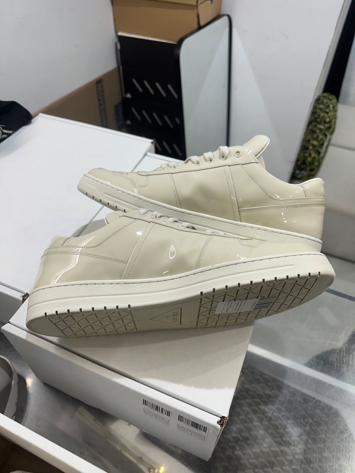 Prada Downtown Sneakers Patent Leather White - Lightly Used Size 10.5