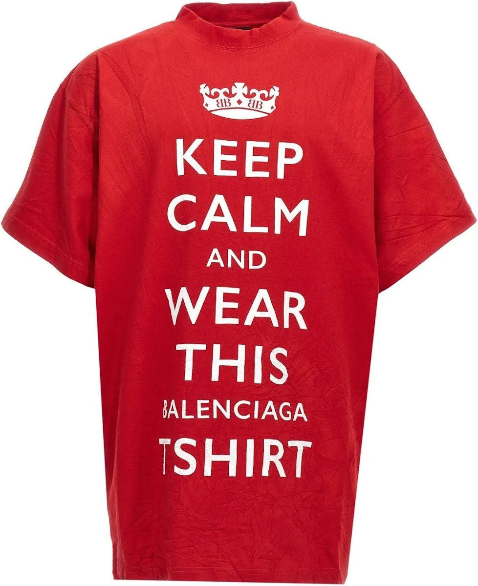 Balenciaga Oversized Keep Calm Slogan T-Shirt Red
