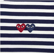 CDG COMME DES GARÃ‡ONS PLAY DOUBLE HEART STRIPED LONG SLEEVE NAVY / WHITE