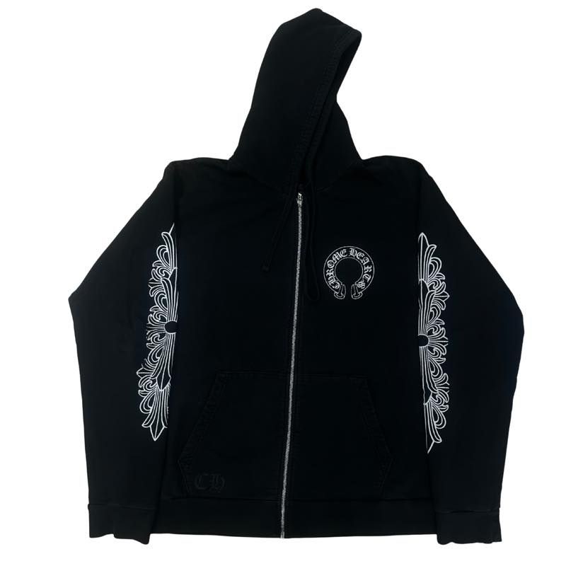 Chrome Hearts Floral Horseshoe Logo Zip Up Hoodie Black - Pre-Owned Size XL