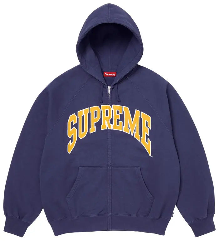 Supreme Cracked Raglan Zip Up Hooded Sweatshirt Washed Navy