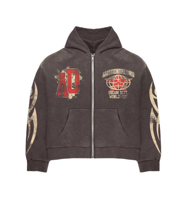 Awoken Dreams V4 Varsity Zip-Up Hoodie Brown