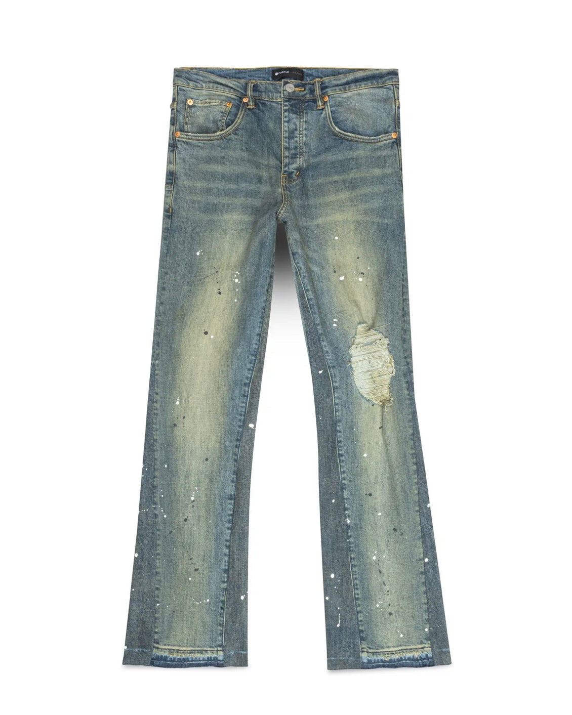 Purple Brand P004 Indigo Double Panels Flare Destroy Jeans
