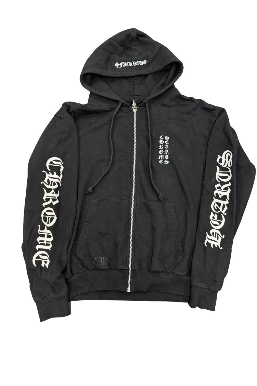 Chrome Hearts Fuck You Vertical Logo Zip-Up Hoodie Black - Lightly Pre-Owned Size S