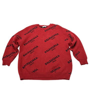 Balenciaga All Over Logo Knit Sweater Red - Pre-Owned Size L