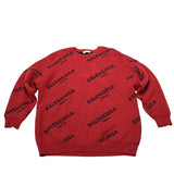 Balenciaga All Over Logo Knit Sweater Red - Pre-Owned Size L