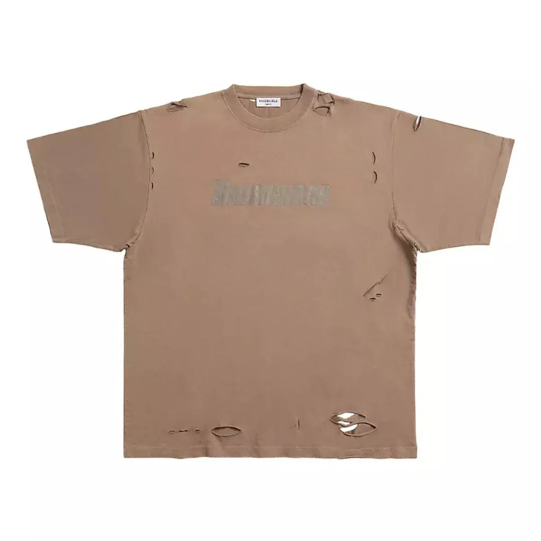 Balenciaga Destroyed Caps T-Shirt Brown