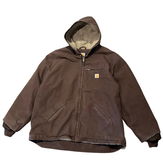 Vintage Brown Carhartt Sherpa-Lined Insulated Duck Bomber Jacket
