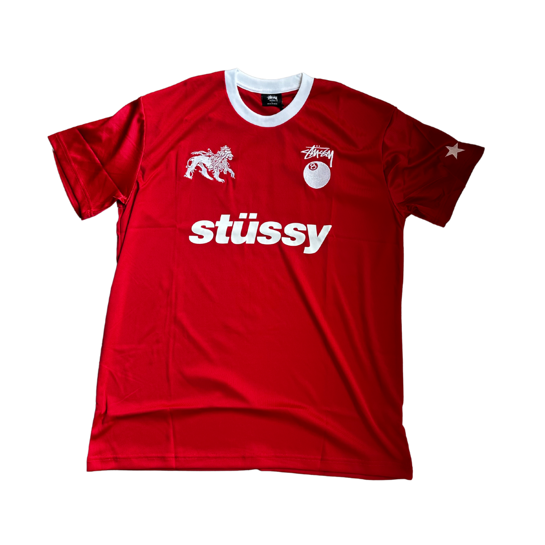 Stussy Red White Football Polo Short Sleeve T-Shirt