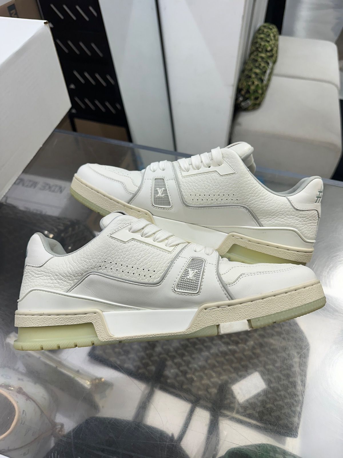 Louis Vuitton Trainer White Grey Signature - Lightly Used Size 10.5