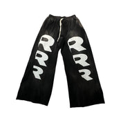 Rivington Roi Rebis Faster Flight Wide-Leg Logo Print Sweatpants Black - Pre-Owned Size XL