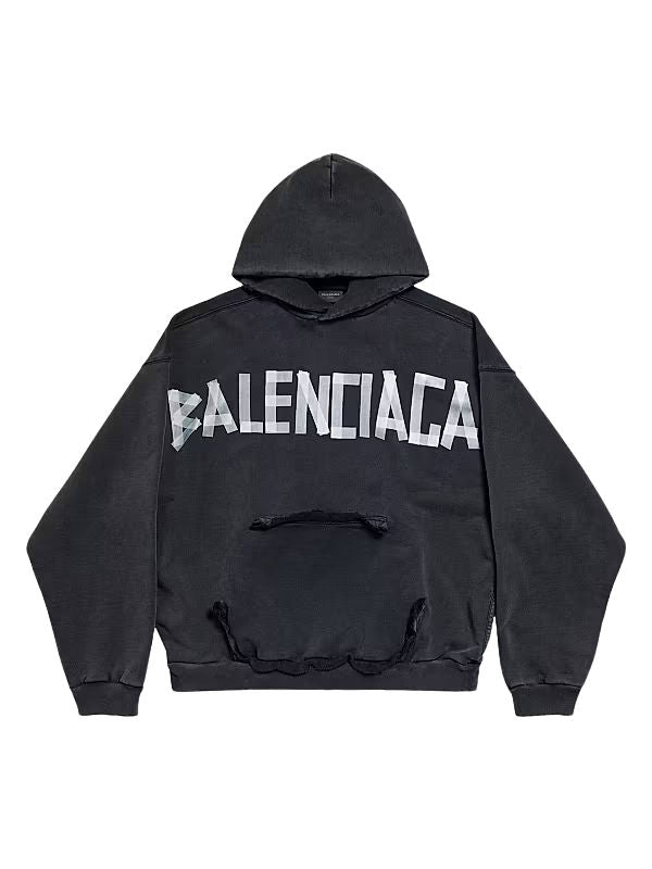 Balenciaga Tape Type Ripped Pocket Hoodie Faded Black